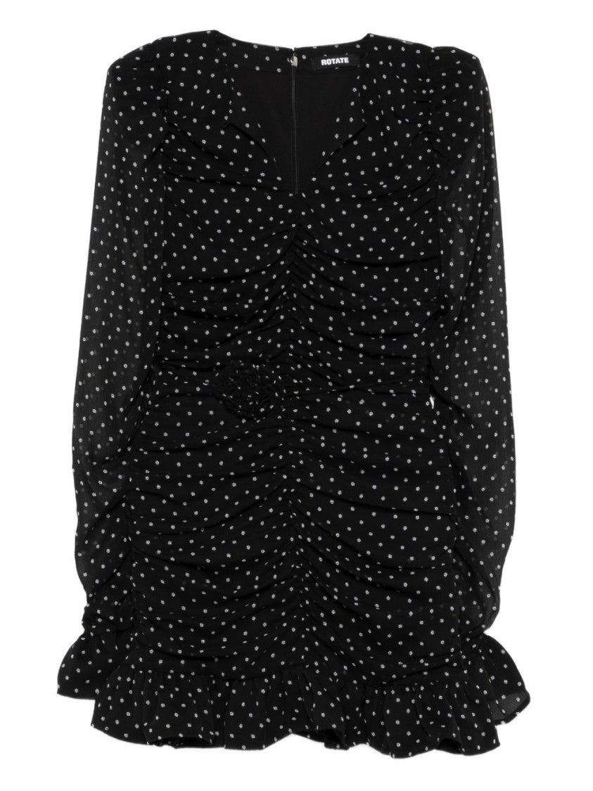 Rotate Short Black Dress With White Polka Dots