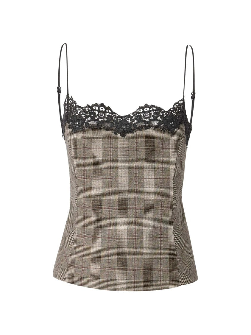 Pinko Telipogon Checked Lace-Trimmed Camisole Top
