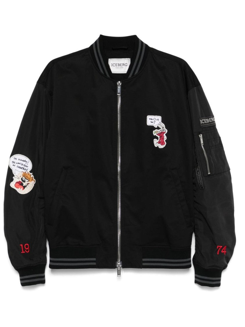 Iceberg Black Cotton Jacket With Bold Graphics