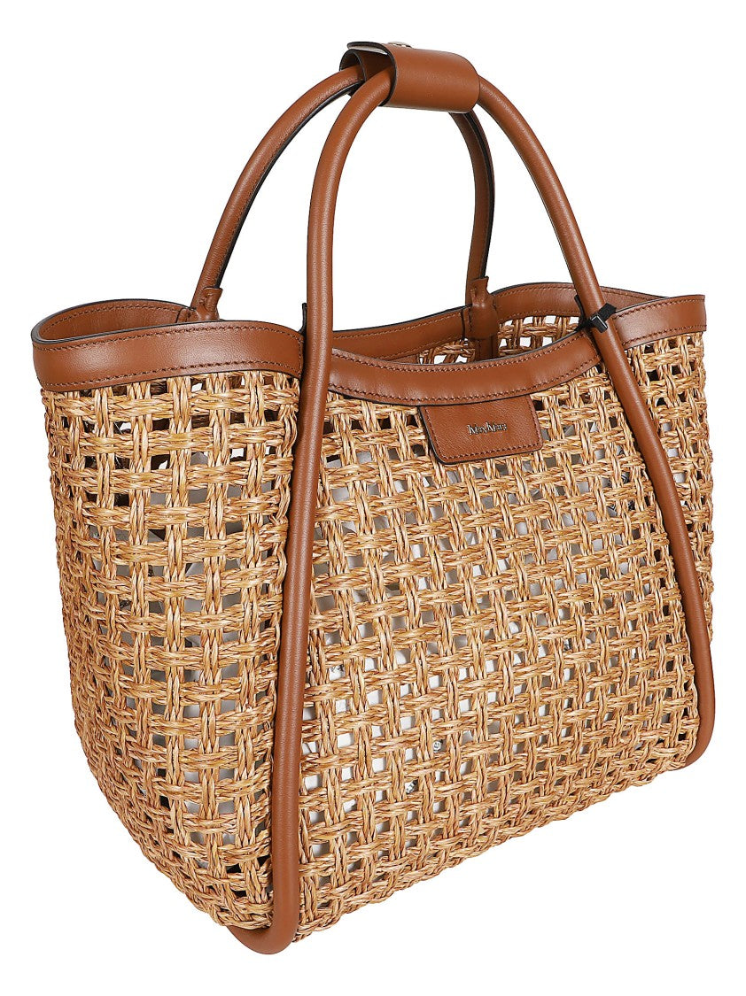 Max Mara Woven Straw-Effect Bag With Leather Details And Gold Accents