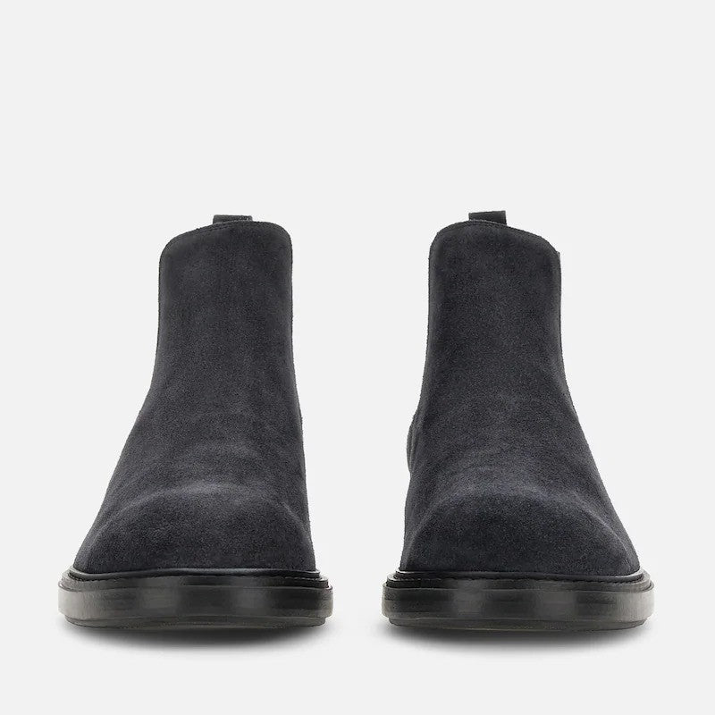 Hogan Black Minimalist Suede Elastic Panel Ankle Boots