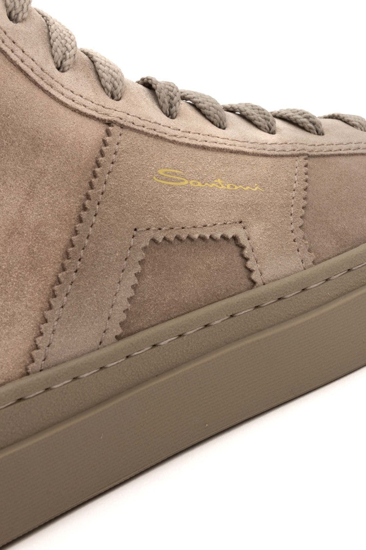 Santoni Mid-Top Suede Double-Buckle Sneakers