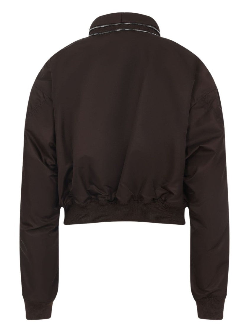 Givenchy Brown Stand Collar Ribbed Zip Jacket