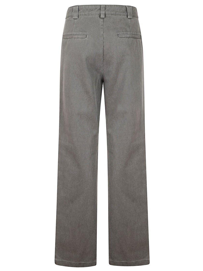 Aspesi Worn Gray Cotton Trousers With Classic Cut And Functional Pockets