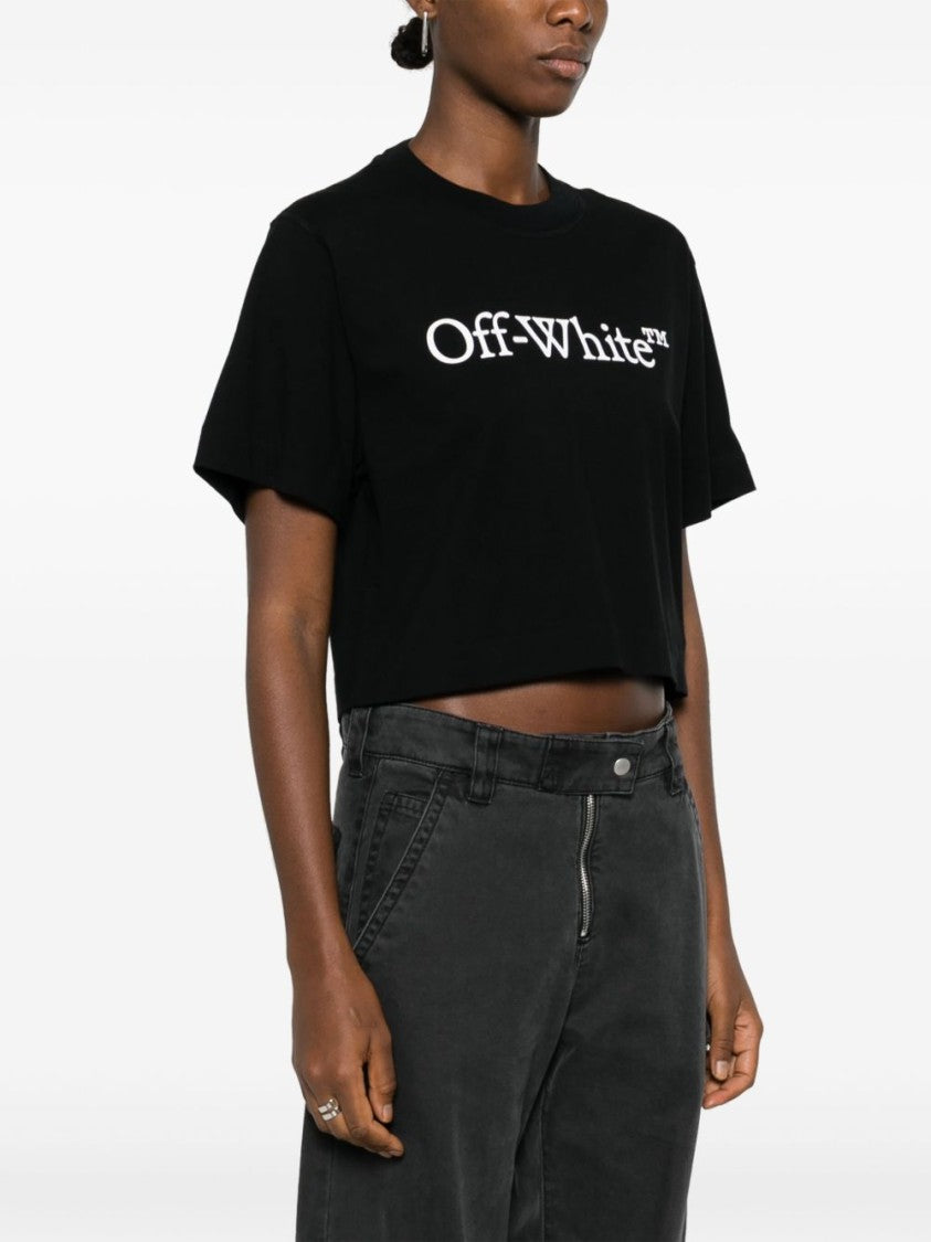 Off-White Cropped Black T-Shirt With Bold White Logo
