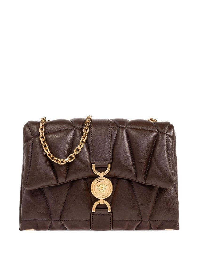 Versace Quilted Brown Lamb Leather Shoulder Bag