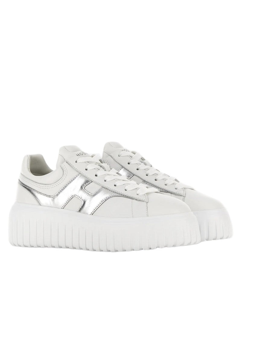 Hogan White Sneakers With Metallic Silver Accents