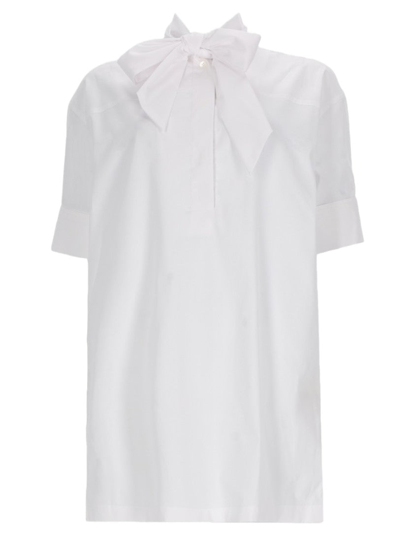 Dries Van Noten Short-Sleeve Bow Tie Cotton Shirt