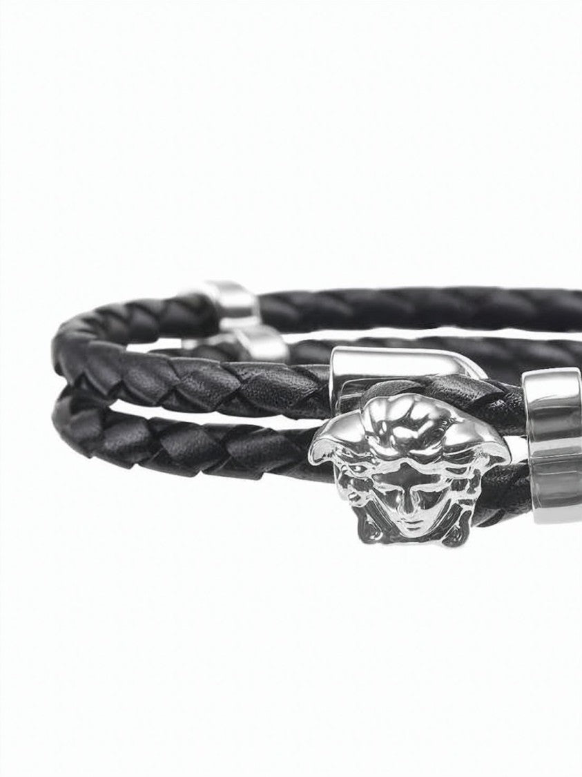 Versace Braided Leather Double-Wrap Bracelet