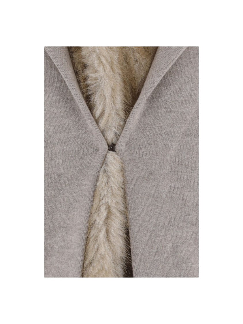 Bruno Manetti Beige Short Plush Fur Trim Wool-Cashmere Blend Jacket