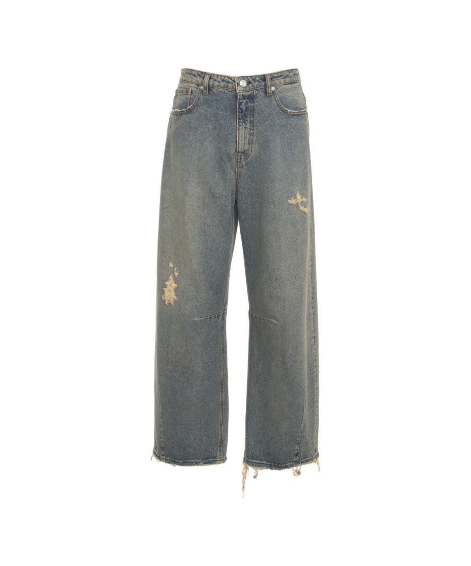 Nine In The Morning Relaxed Fit Wide-Leg Jeans With Frayed Hem And Vintage Aesthetic