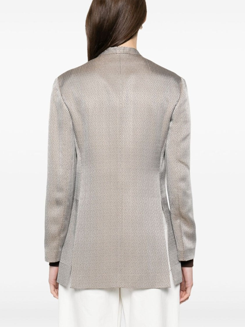 Giorgio Armani Textured Nickel Grey Blazer With English Rear Vents