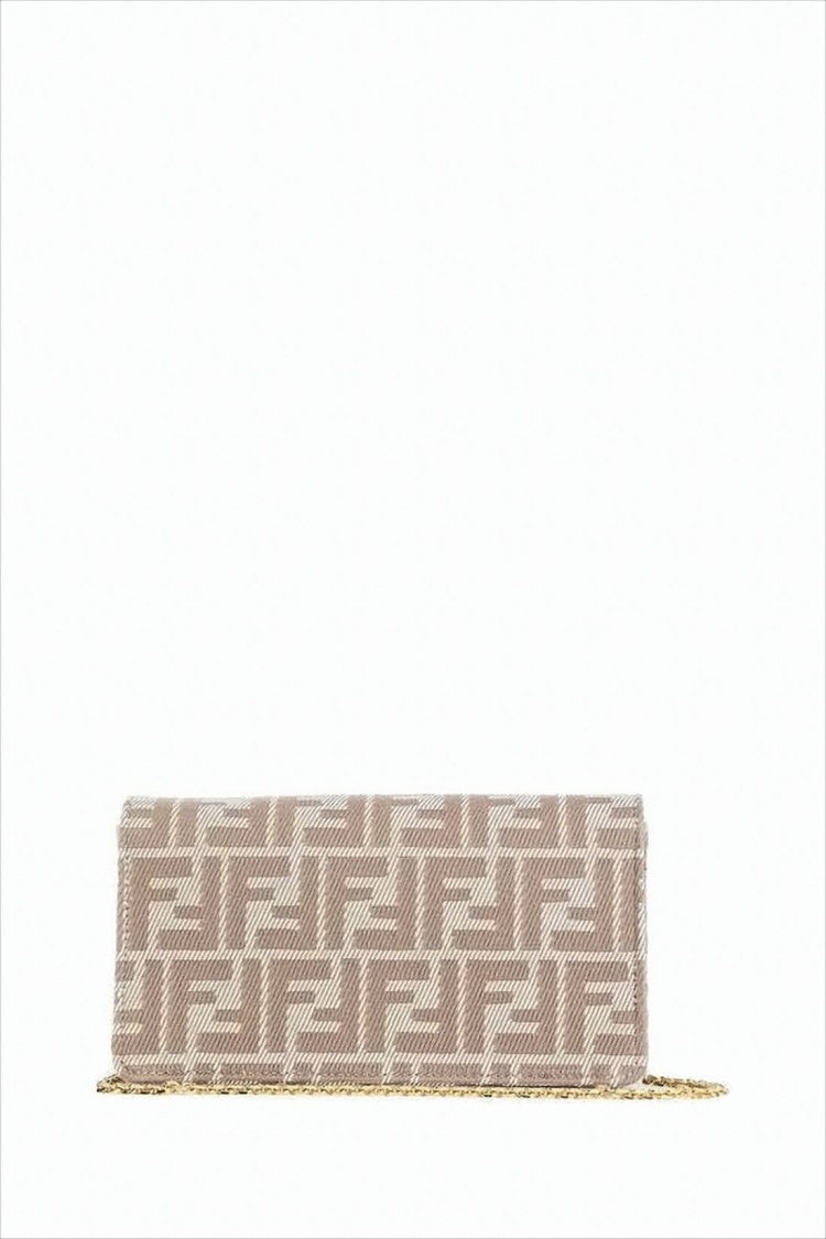 Fendi Monogrammed Textured Shoulder Bag With Gold-Tone Clasp And Chain Strap