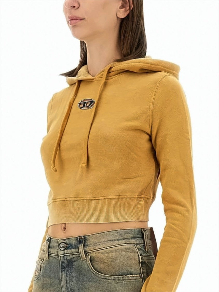 Diesel Cropped Hoodie With Drawstring Hood And Metallic Logo Detail