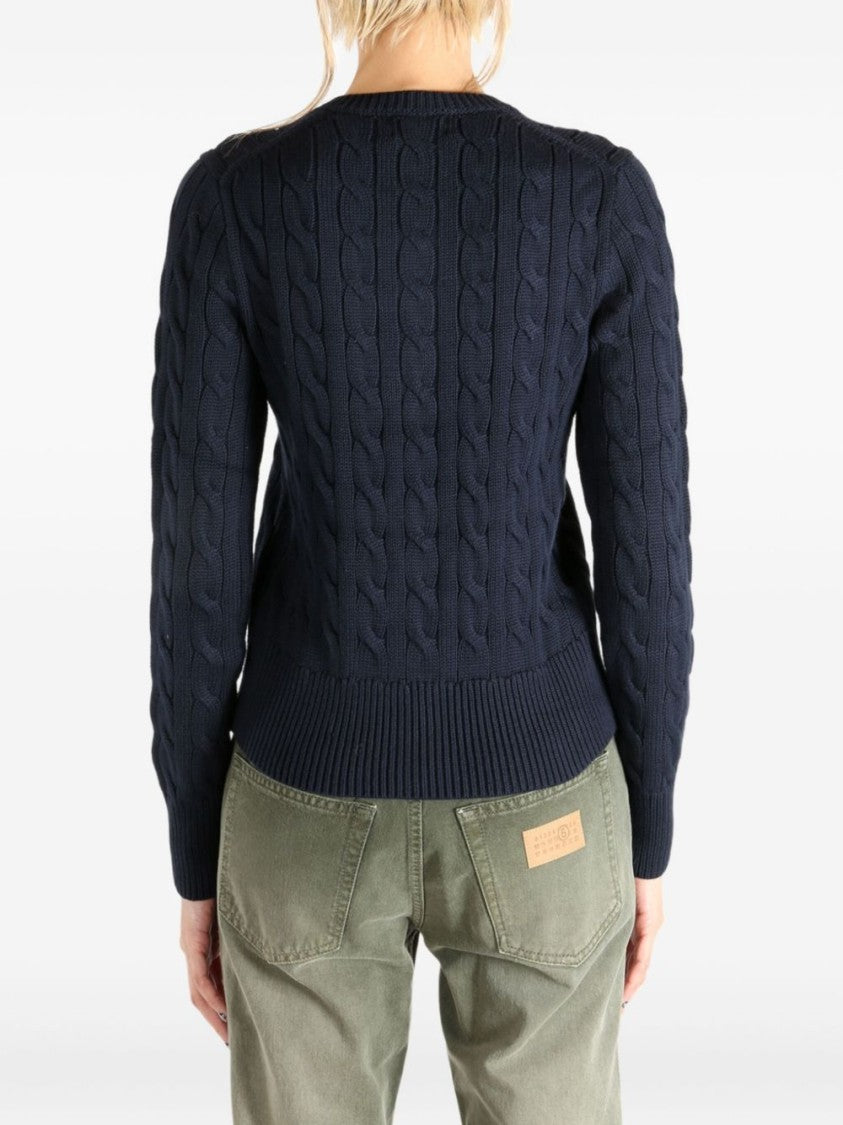 Polo Ralph Lauren Navy Blue Cable-Knit Cardigan With Fitted Silhouette