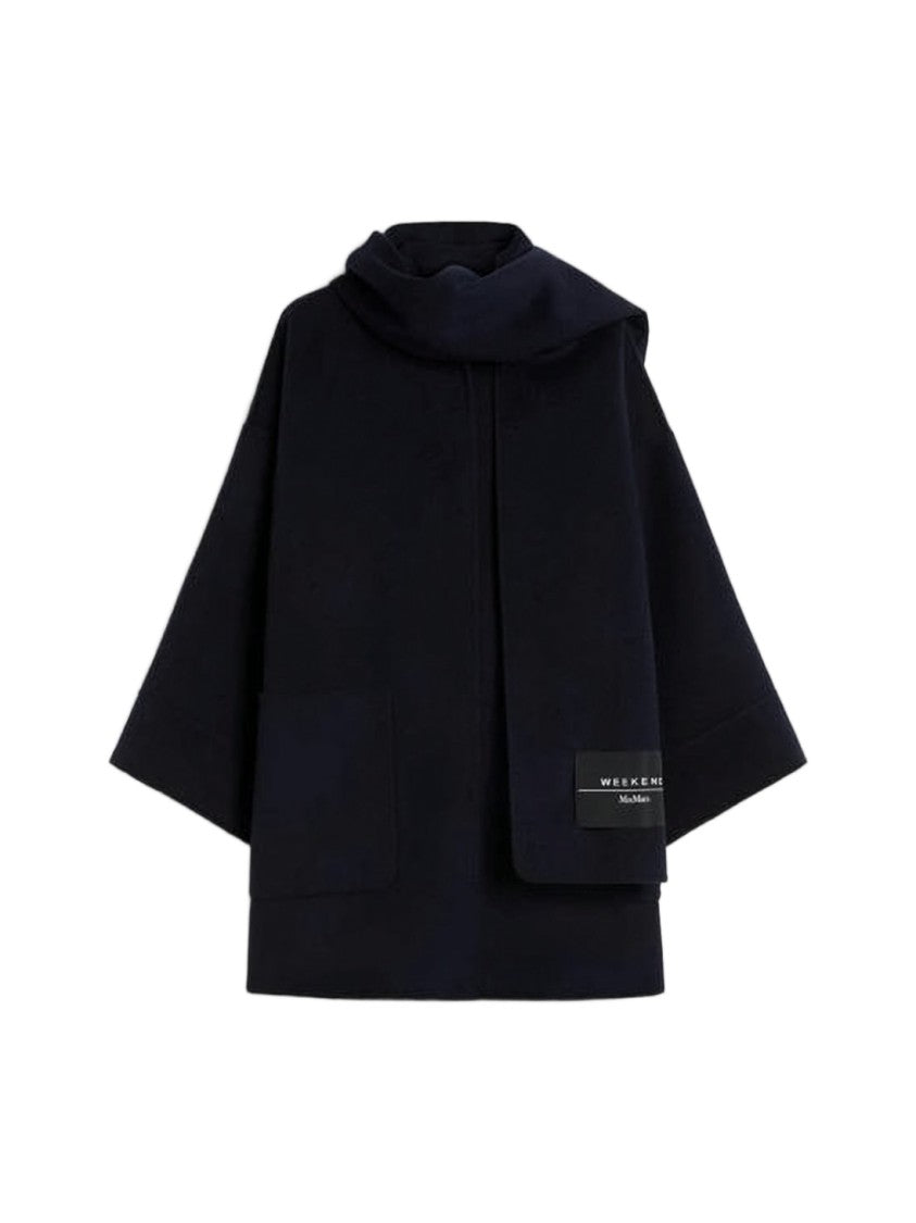 Max Mara Loose Boxy Black Wool-Blend Coat With Draped Collar