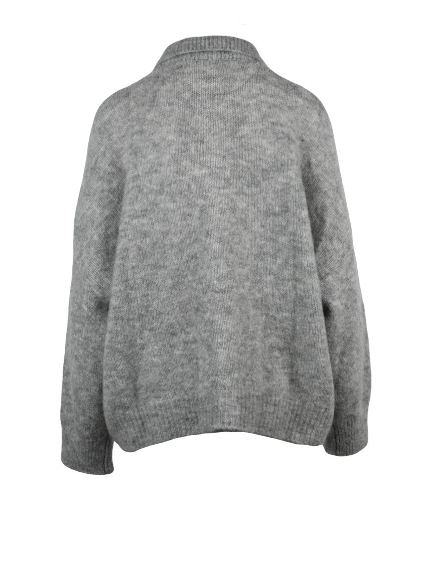 Aspesi Light Grey Textured Knit Oversized Cardigan