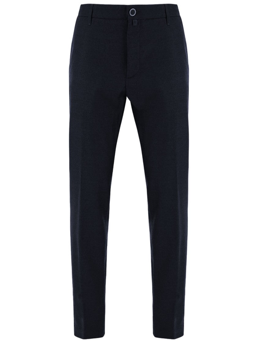 Jacob Cohen Navy Tailored Pressed-Pleat Stretch Wool Straight-Leg Pants