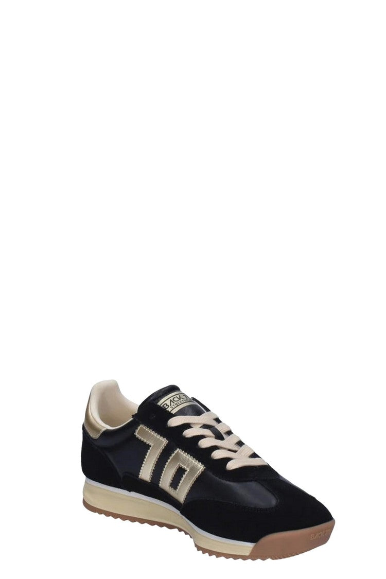 Back70 Black Chamois Leather Logo-Panel Sneaker