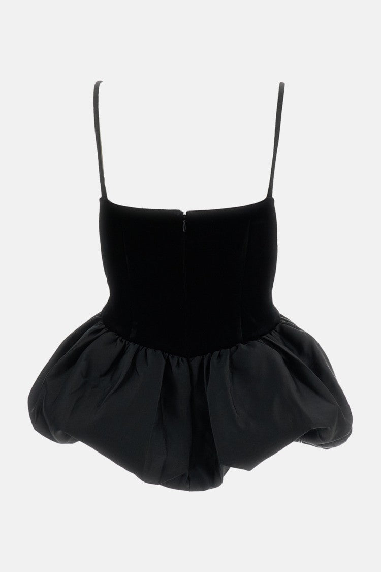 Self-Portrait Black Velvet Bow Strap Peplum Tank Top