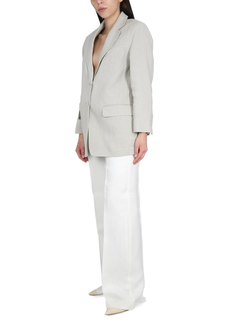 Max Mara Textured Flax Linen Jacket With Front Button Closure