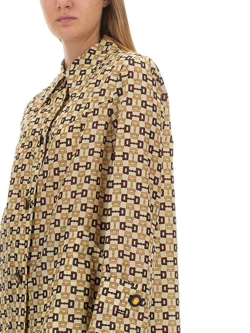 Gucci Horsebit Print Long Coat With Structured Silhouette