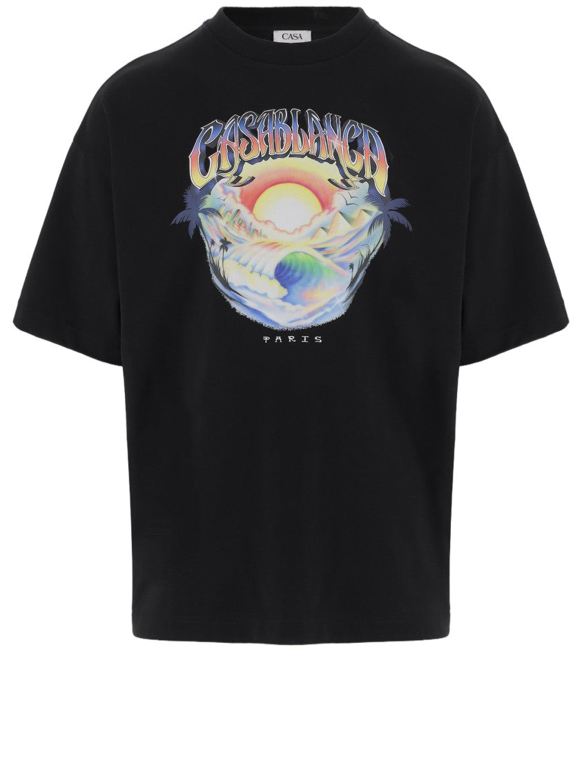 Casablanca Black Sunset Graphic Cotton T-Shirt