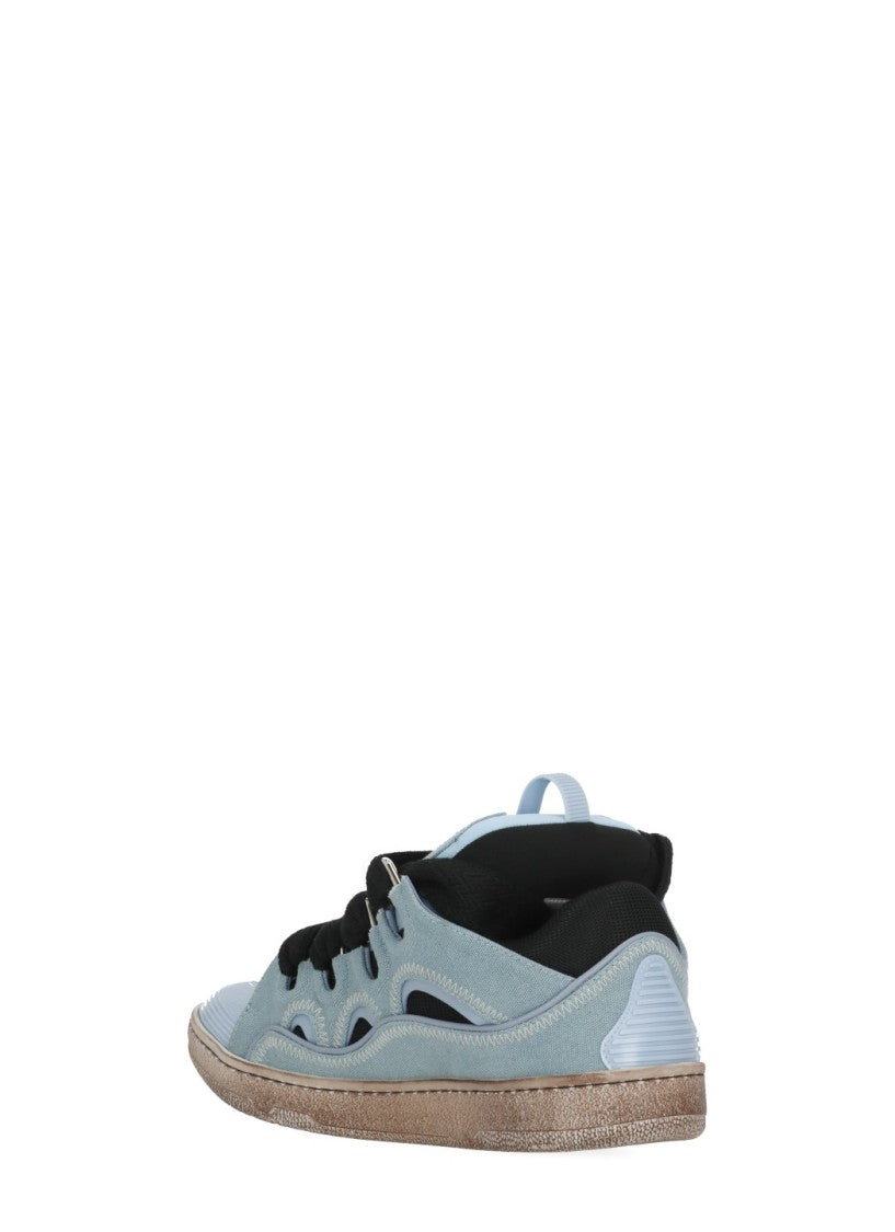 Lanvin Sky Blue Curb Leather-Blend Sneakers