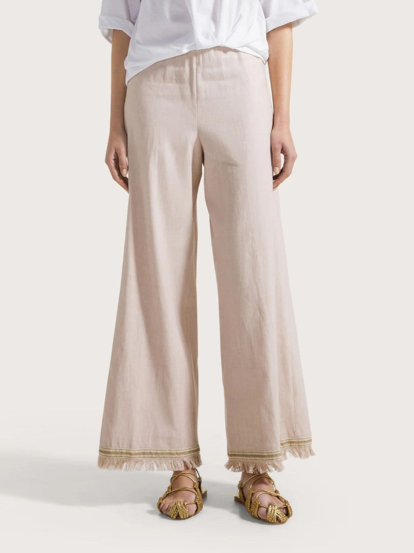 Seventy Pink Stretch Linen Fringed Pants