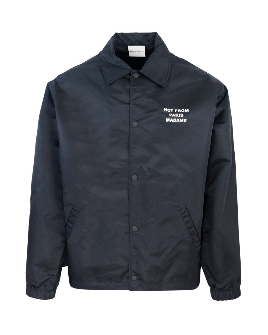 Drôle De Monsieur Lightweight Black Jacket With Embroidered Logo And Bold Slogan