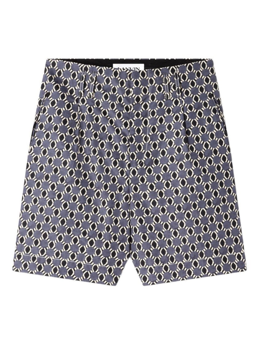 Lanvin Grey Geometric Pattern Shorts With Side Pockets