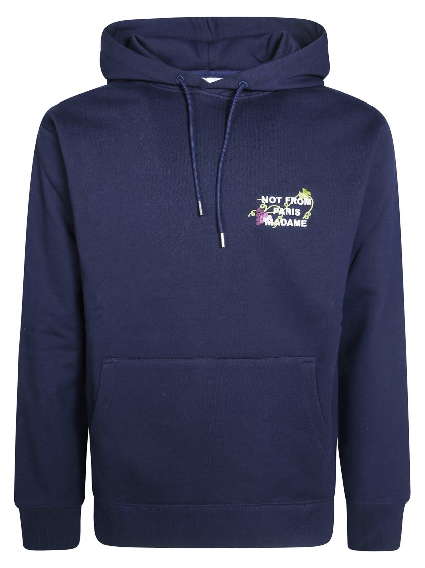 Drôle De Monsieur Felpa Con Scritta Navy Blue Embroidered Cotton Hoodie