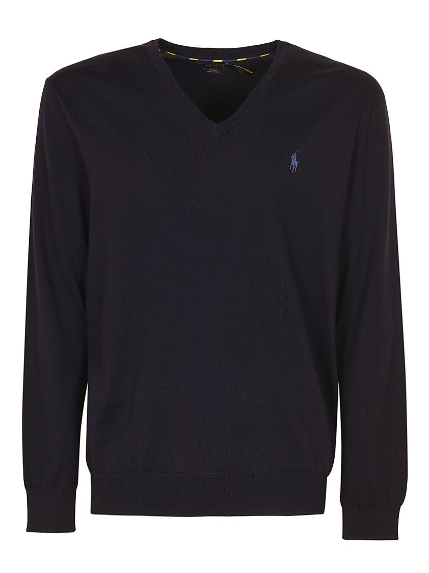 Polo Ralph Lauren V-Neck Cotton Sweater With Ribbed Detailing