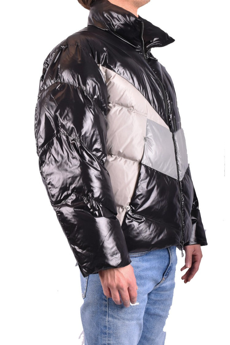 Neil Barrett Black High Funnel Collar Contrast Chevron Down Parka