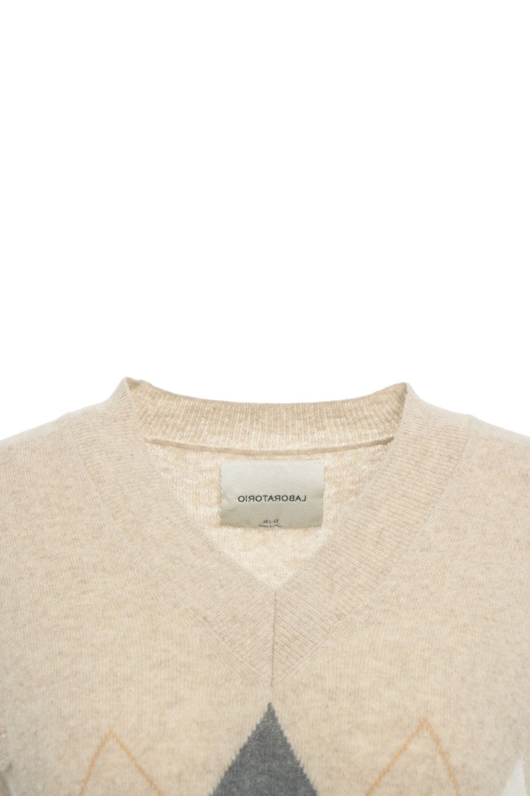 Jeio Oversized Knitted Gilet With Diamond Pattern And Distressed Details