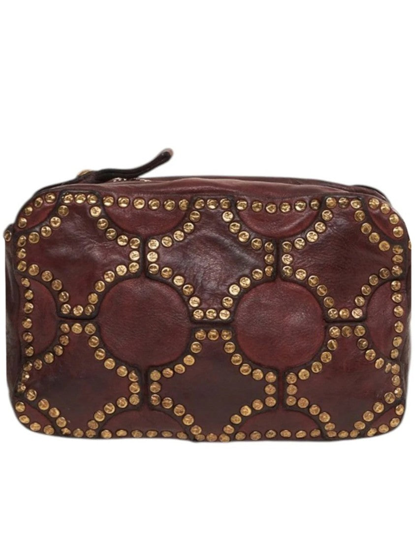 Campomaggi Rectangular Brown Leather Shoulder Bag With Gold-Tone Studs