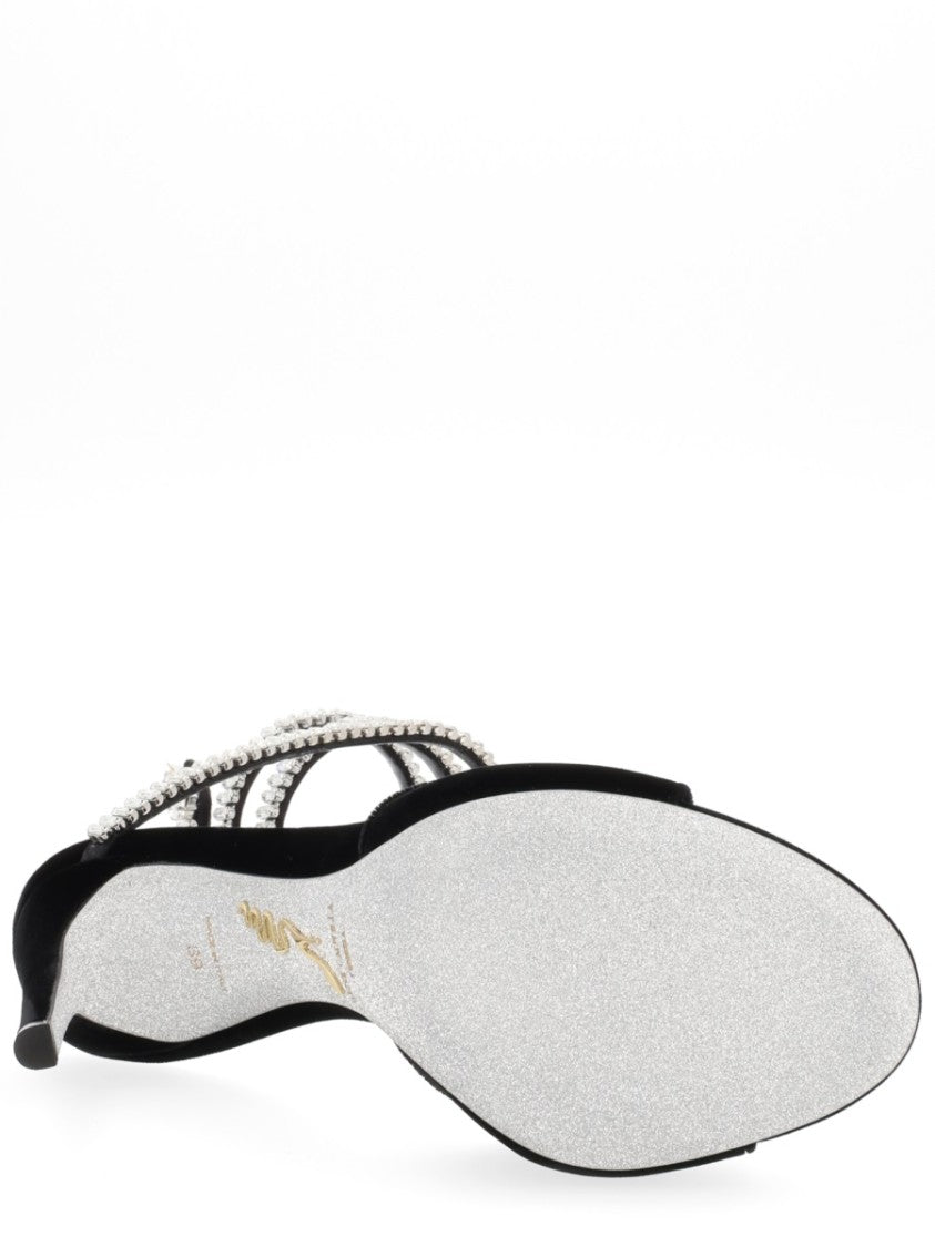 René Caovilla Cleo Spark Spiral Ankle Strap Velvet Sandals