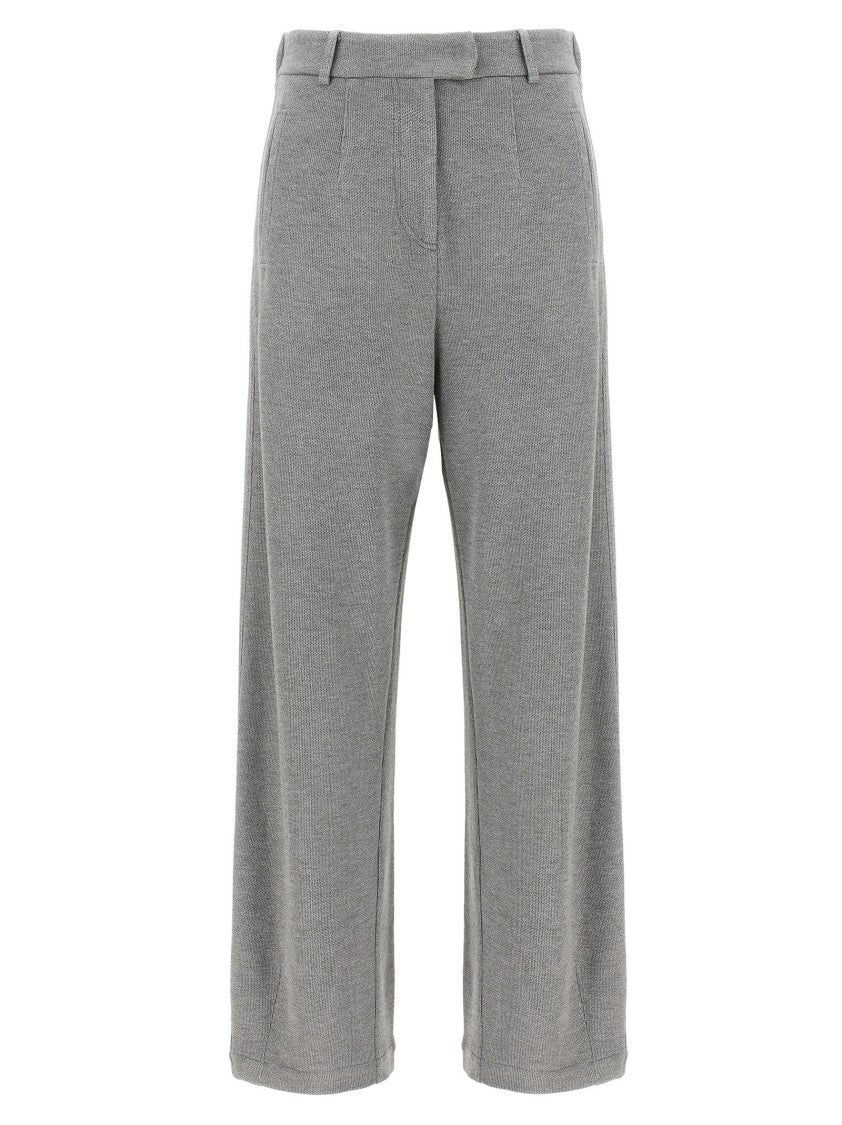 Brunello Cucinelli High-Waisted Grey Lamé Pants With Pleats