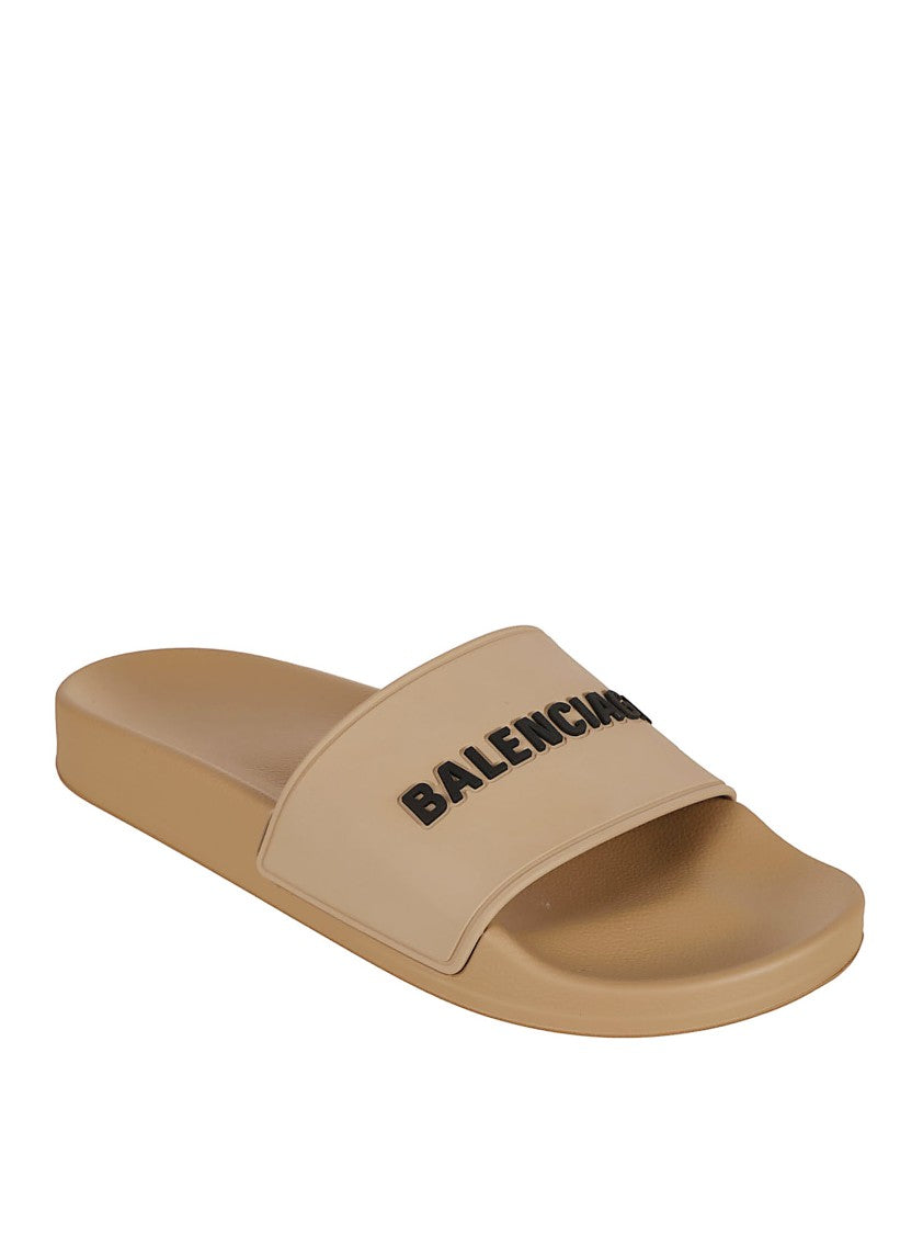 Balenciaga Minimalist Beige Rubber Sandals With Printed Logo