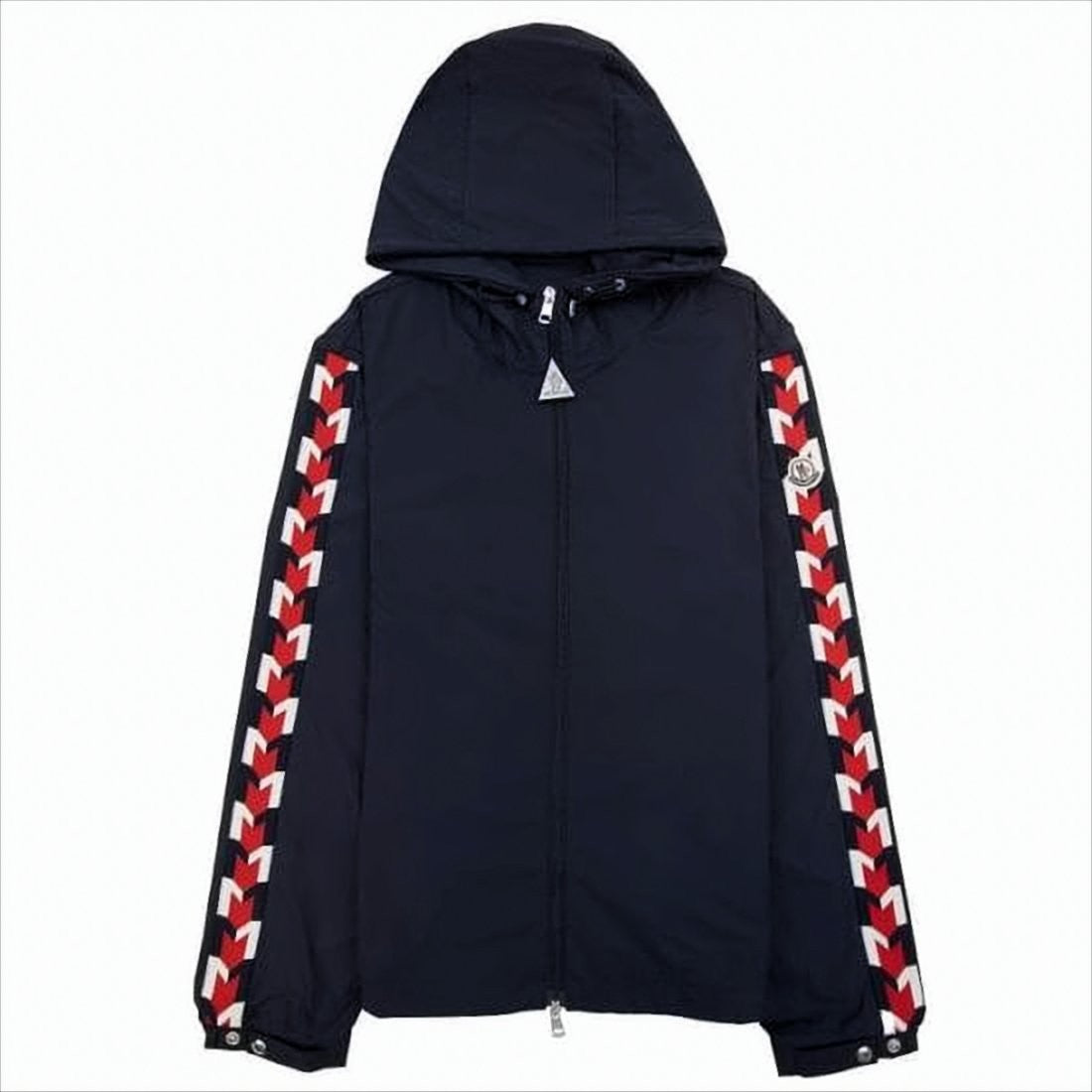 Moncler Sleek Hooded Jacket With Bold Geometric Accents
