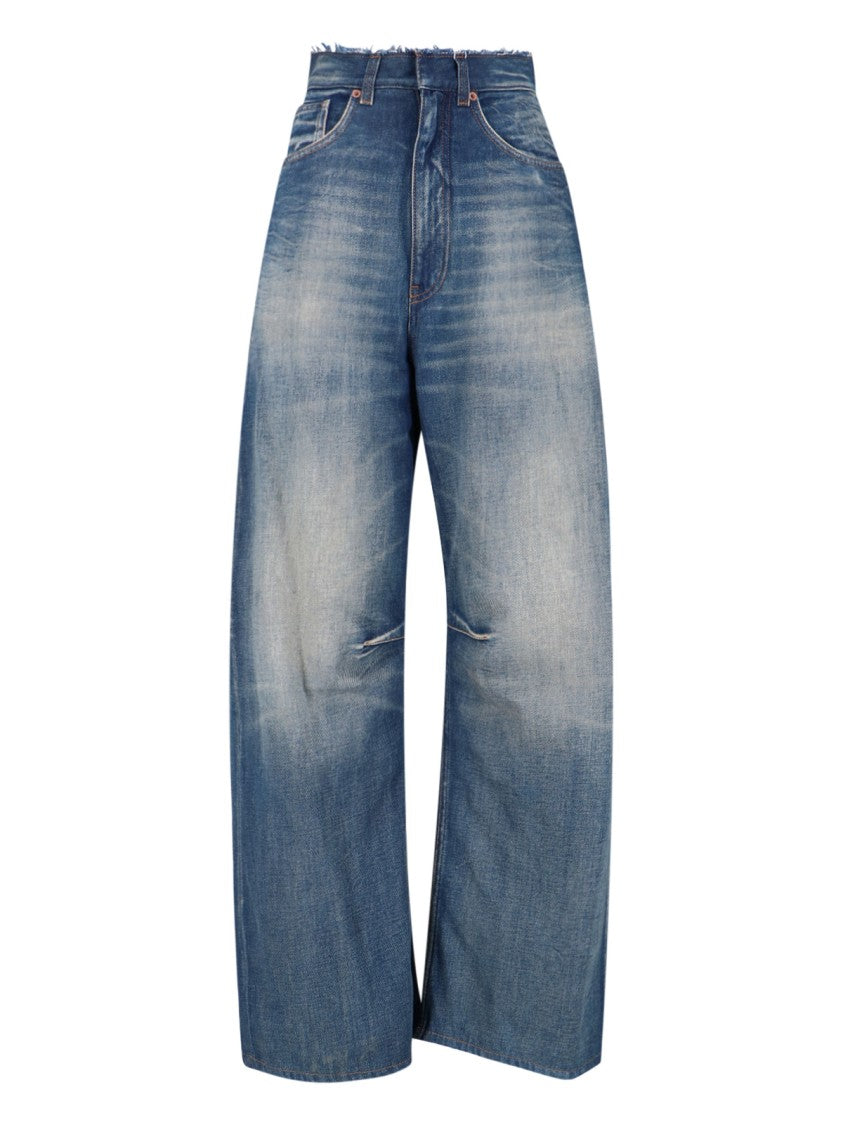 Mm6 By Maison Margiela Frayed Wide-Leg Jeans With High Waist