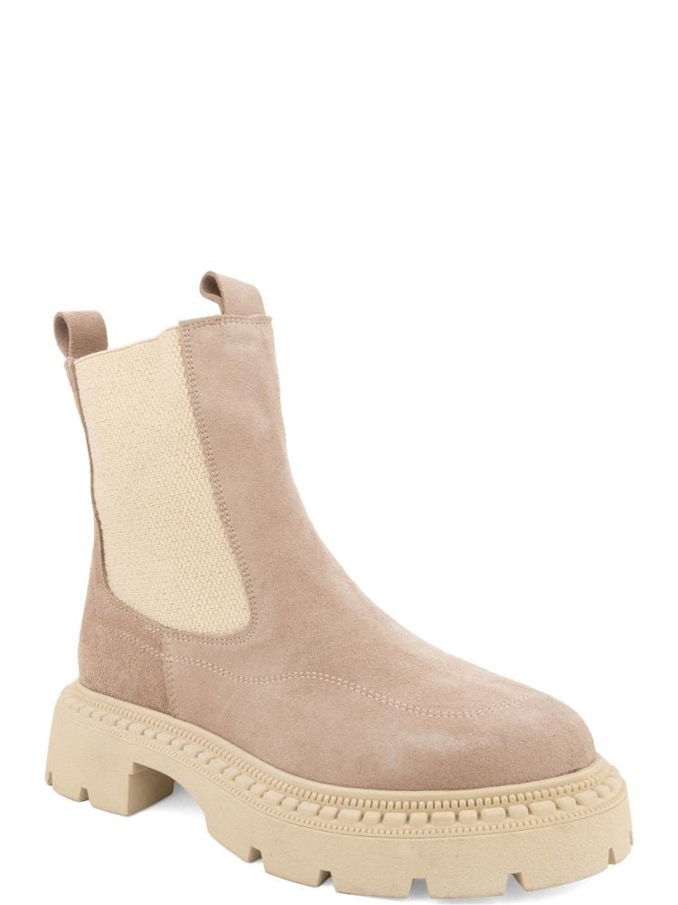 Prato Creativo Brown Soft Suede Elastic Panels Ankle Boots