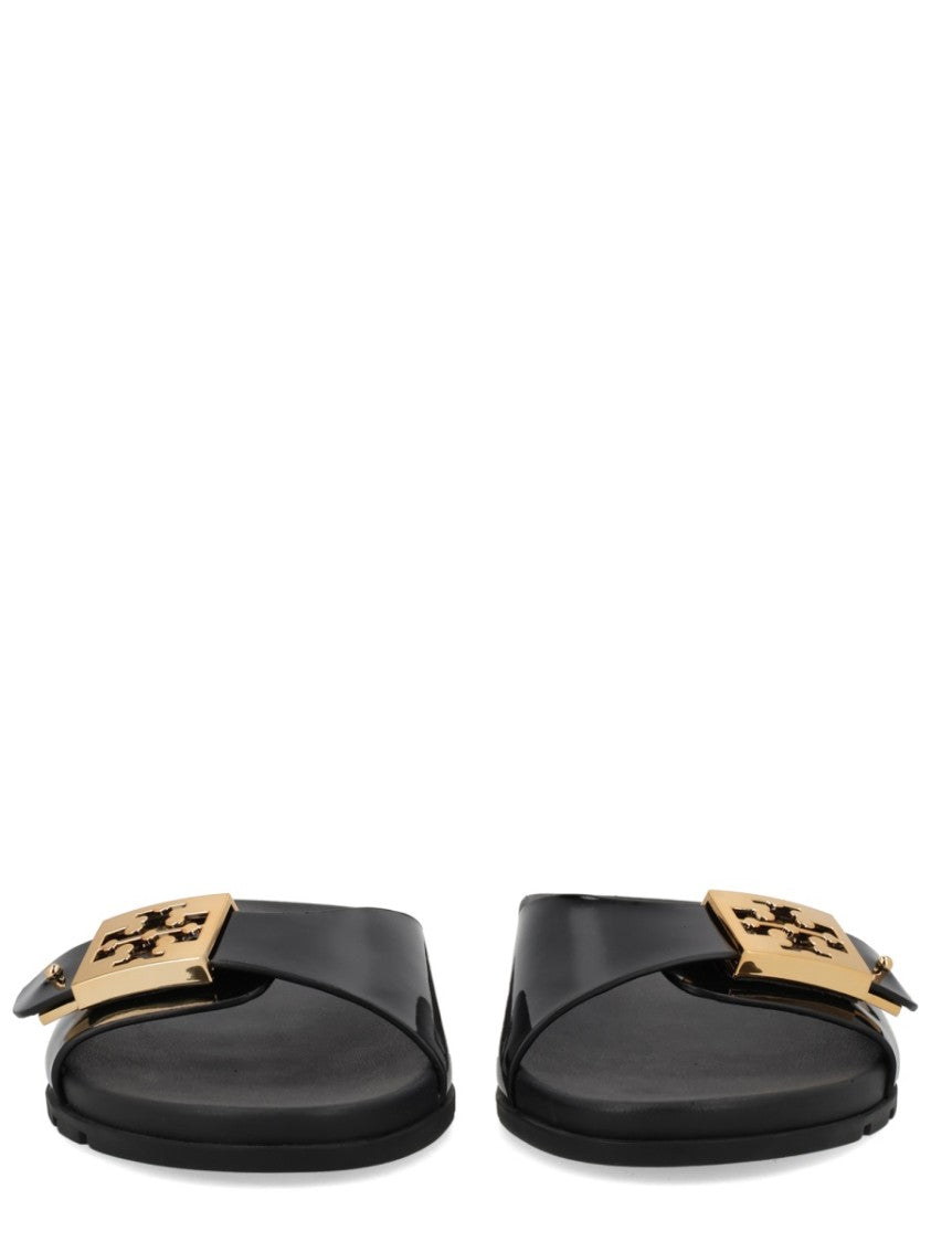 Tory Burch Glossy Black Polyurethane Strap Sandals