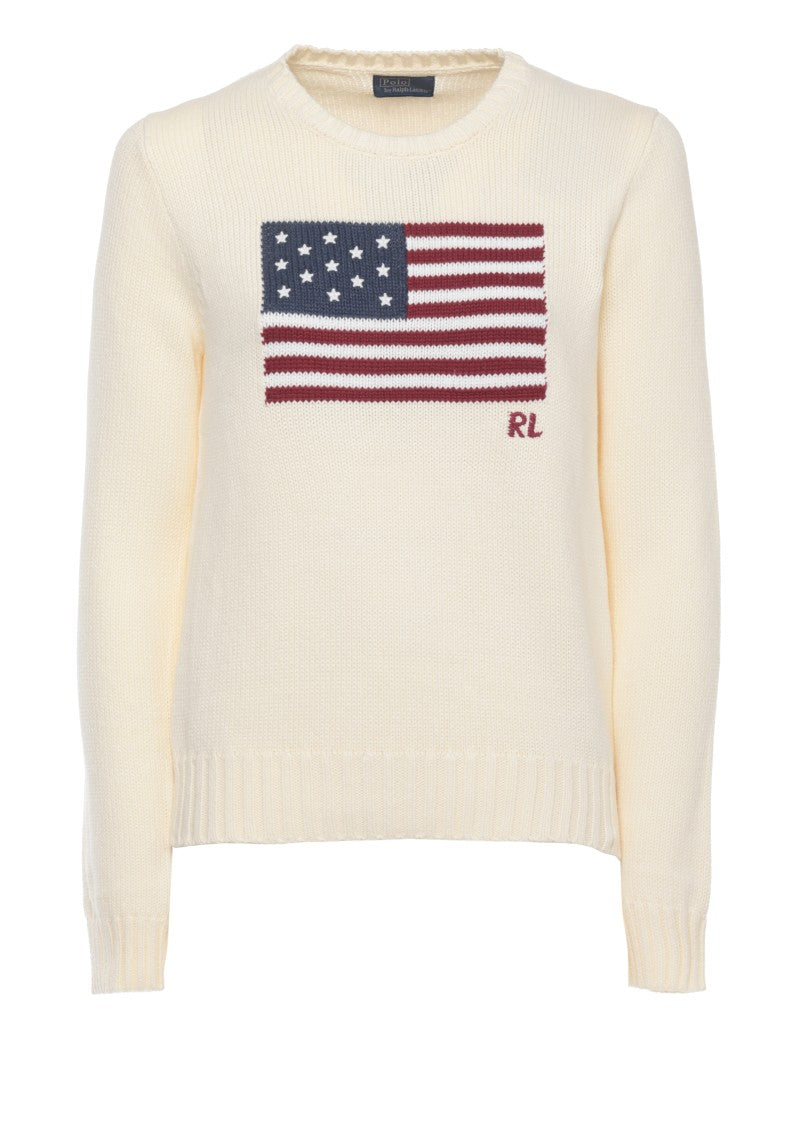 Polo Ralph Lauren White Embroidered Logo Cotton Sweater