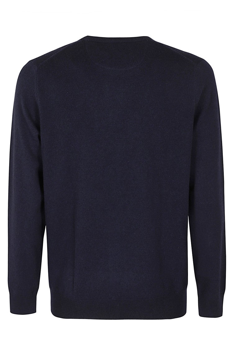 Polo Ralph Lauren Crew Neck Blue Lambswool Sweater With Embroidered Logo