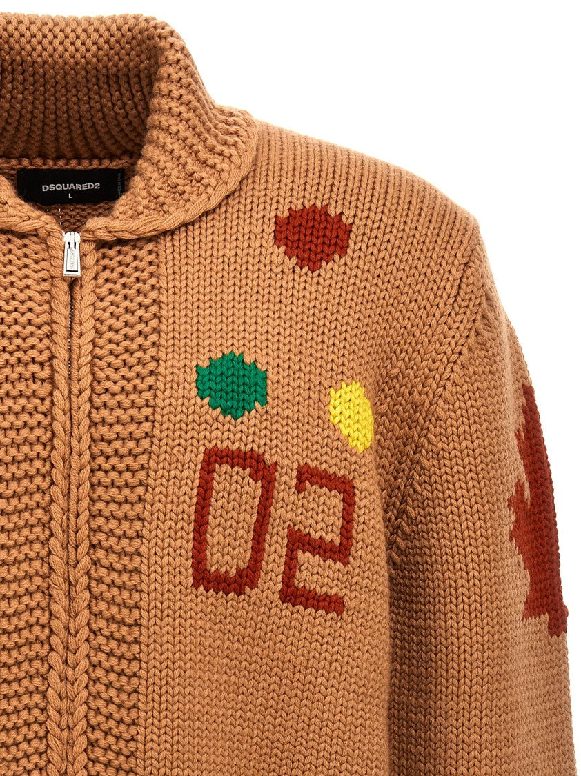 Dsquared2 Oversized Jacquard Wool Cardigan