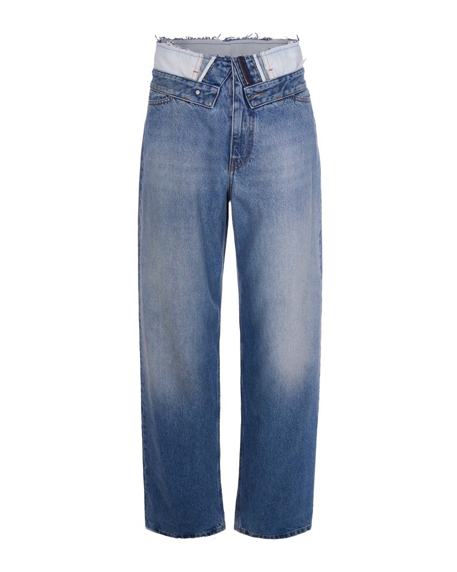 Mm6 By Maison Margiela Straight-Cut Light Blue Jeans With Layered Waistband Insert