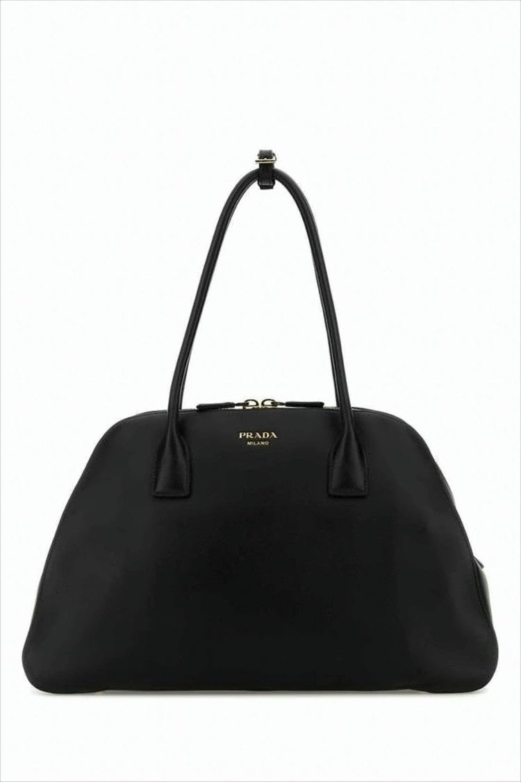 Prada Calf Leather Shoulder Bag With Gold-Tone Zipper Closure