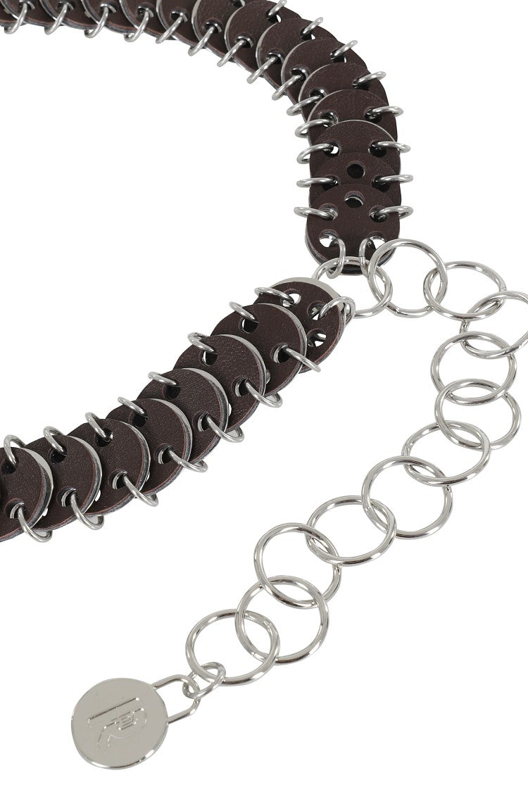 Rabanne Disc Design Dark Brown Leather Belt