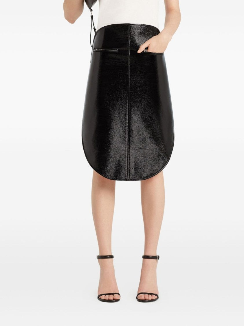 Courrèges High-Waisted Black Midi Skirt With Curved Hemline